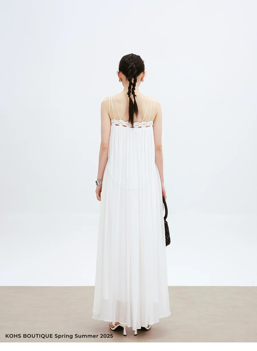 Hollow out lace style spliced large skirt suspender dress Hollow out lace style spliced large skirt suspender dress