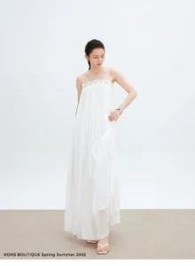 Hollow out lace style spliced large skirt suspender dress