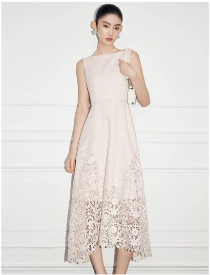 One neck acetate lace sleeveless dress