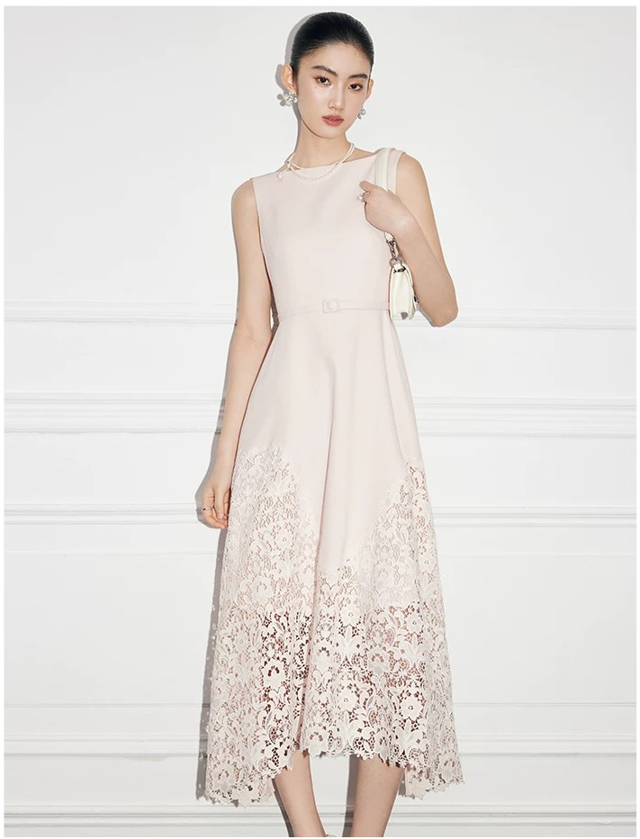 One neck acetate lace sleeveless dress One neck acetate lace sleeveless dress