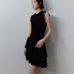 Pure black asymmetric knitted dress
