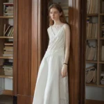 French Romantic Heavy Industry Lace Splicing Twisted A Swing Waist Vest Dress