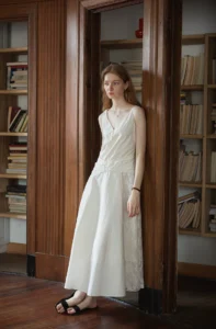 French Romantic Heavy Industry Lace Splicing Twisted A Swing Waist Vest Dress