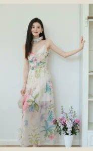 Flower bud skirt/floral jumpsuit long skirt for women in summer