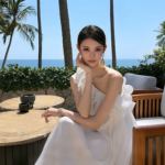 Three dimensional silky smooth lace sloping shoulder dress