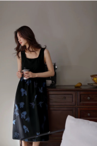 Soft cotton with chest cushion, vintage mid length vest skirt, nightgown