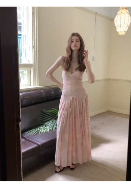 Original Pink Jacquard Thin Strap Dress