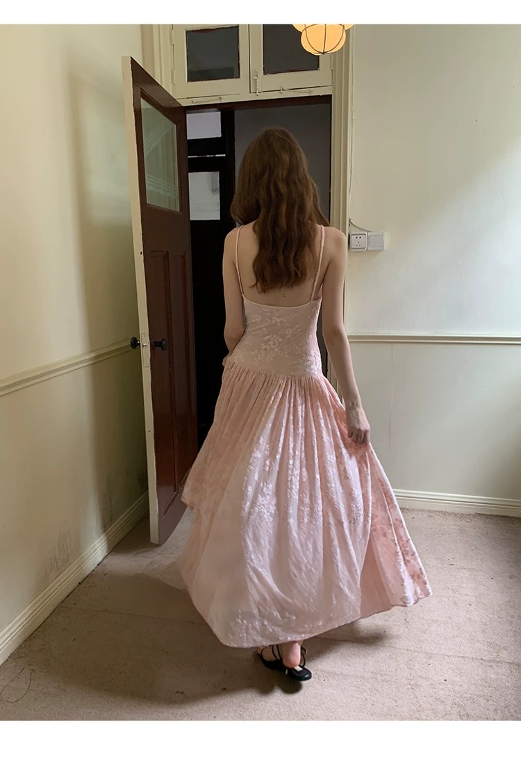 Original Pink Jacquard Thin Strap Dress Original Pink Jacquard Thin Strap Dress