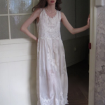 White chiffon dress, women's lace vest style retro long skirt