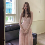 Original Pink Jacquard Thin Strap Dress
