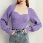 High end dopamine French square neck knitted sweater top for women
