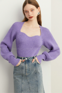 High end dopamine French square neck knitted sweater top for women
