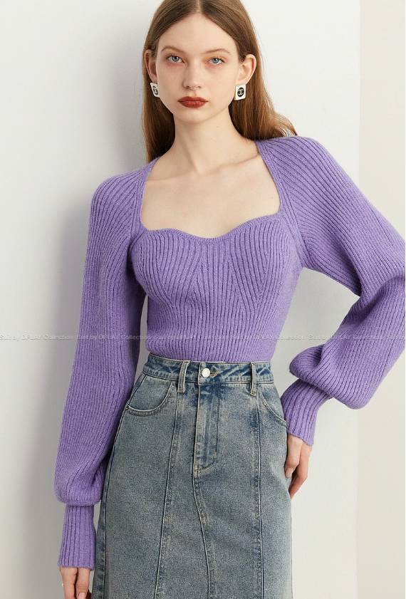 High end dopamine French square neck knitted sweater top for women High end dopamine French square neck knitted sweater top for women