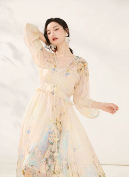 2026 Spring New French Romantic Floral Long Dress