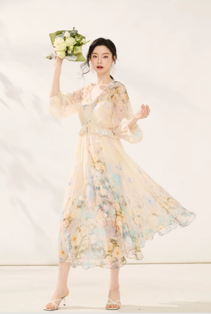 2026 Spring New French Romantic Floral Long Dress