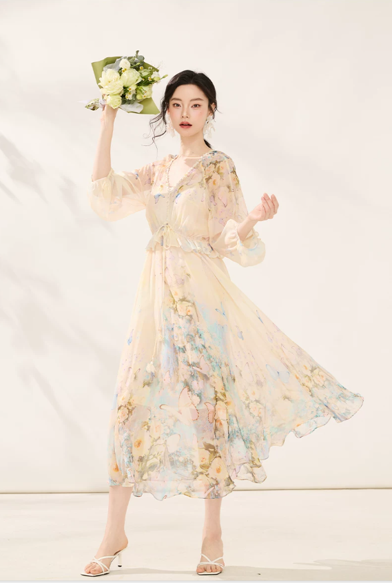 2026 Spring New French Romantic Floral Long Dress 2026 Spring New French Romantic Floral Long Dress
