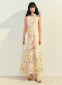 French romantic hollow out embroidered dress with printed oil painting long skirt