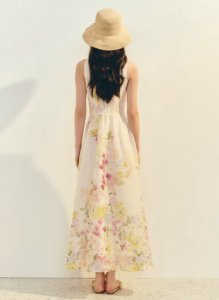 French romantic hollow out embroidered dress with printed oil painting long skirt