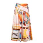 Retro style high-end oil painting printed high waisted skirt