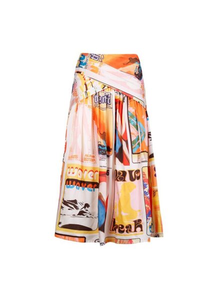 Retro style high-end oil painting printed high waisted skirt