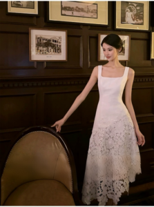Splicing square collar waistband vest skirt