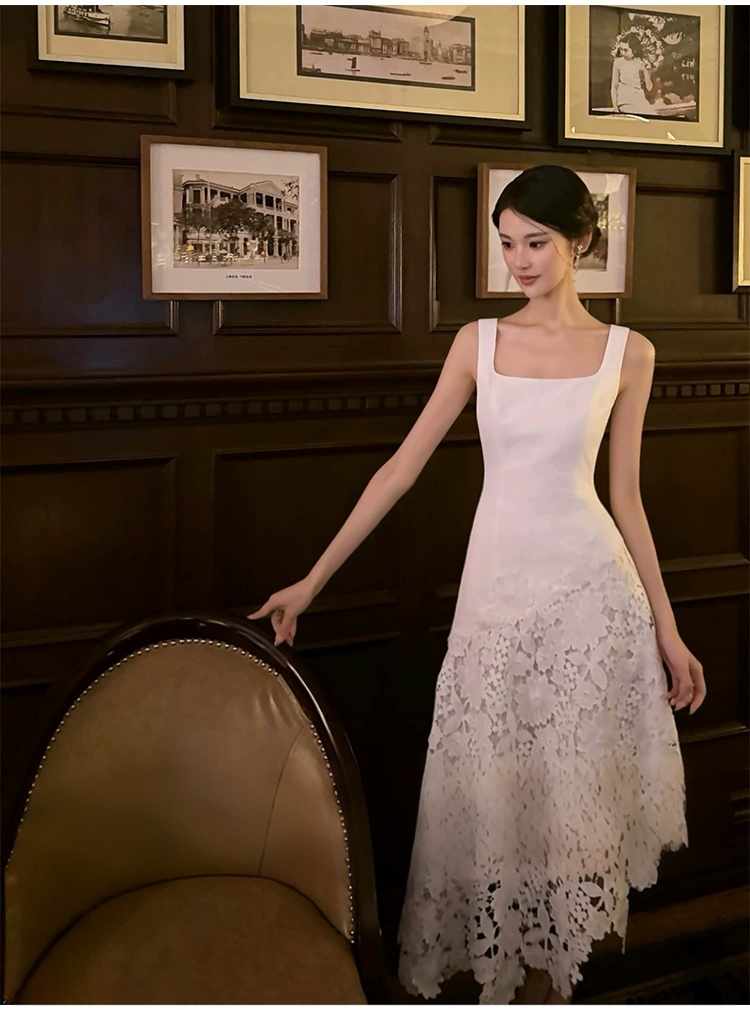 Splicing square collar waistband vest skirt Splicing square collar waistband vest skirt