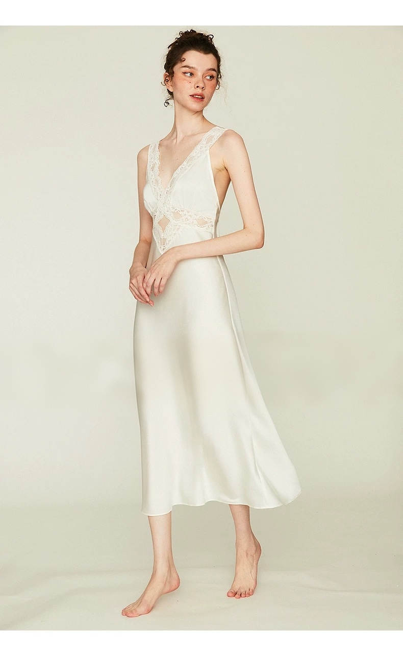 Hollow satin lace camisole long nightgown Hollow satin lace camisole long nightgown