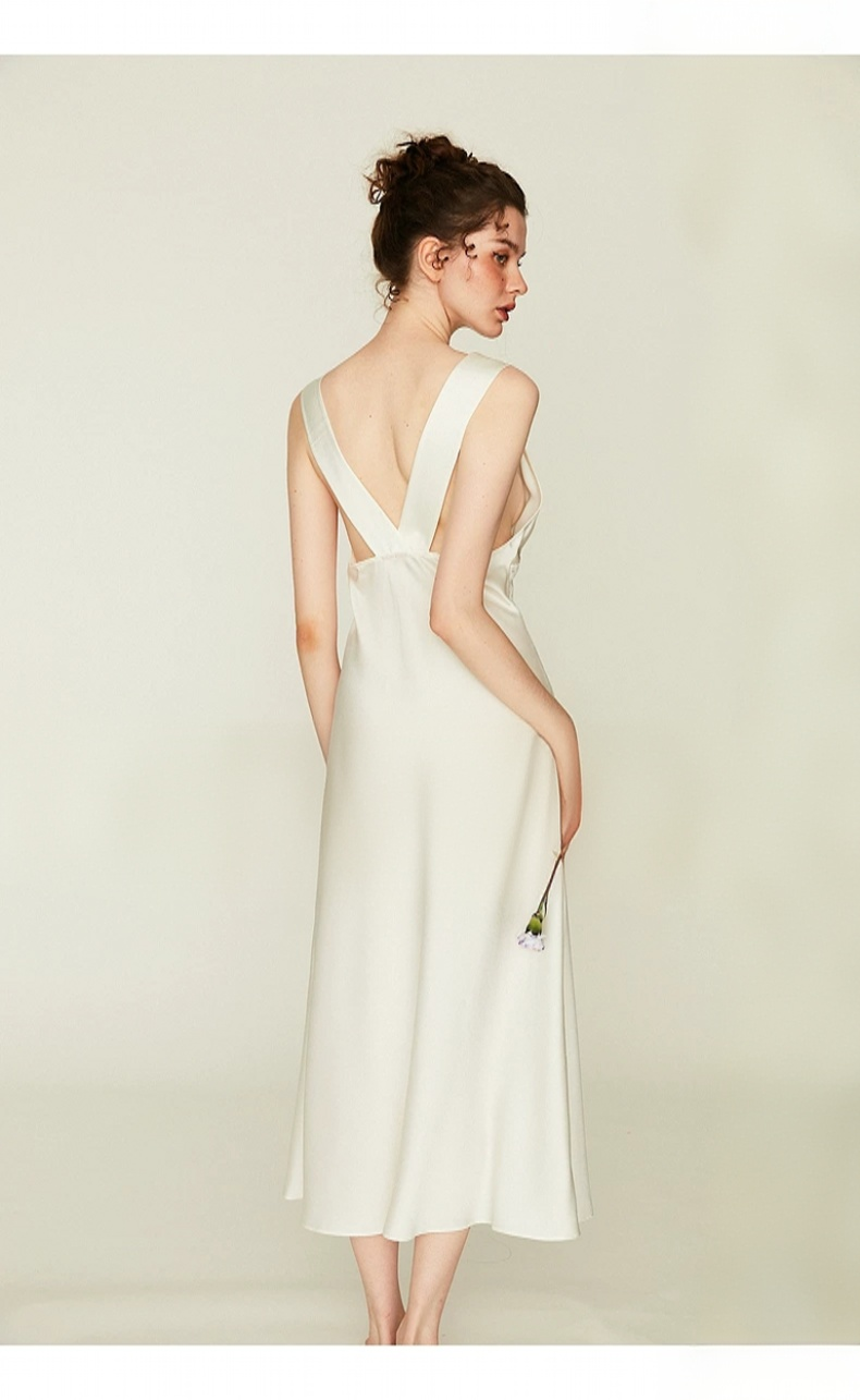 Hollow satin lace camisole long nightgown Hollow satin lace camisole long nightgown