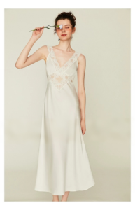 Hollow satin lace camisole long nightgown