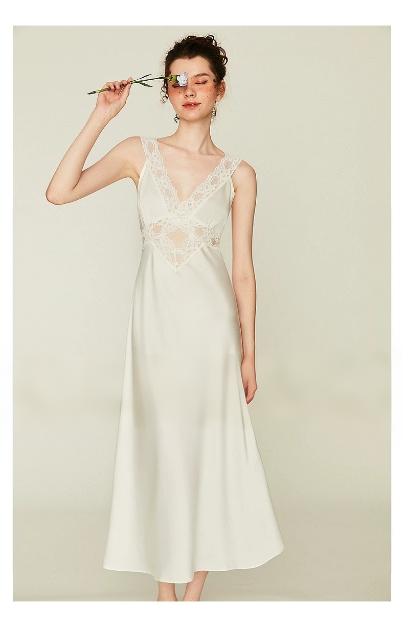Hollow satin lace camisole long nightgown Hollow satin lace camisole long nightgown