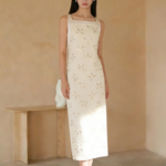 Butterfly lace slim fit hip hugging sleeveless skirt set
