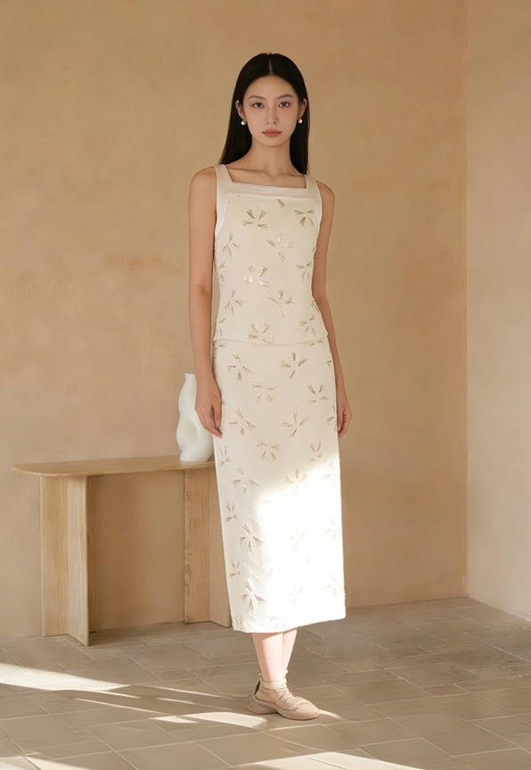 Butterfly lace slim fit hip hugging sleeveless skirt set Butterfly lace slim fit hip hugging sleeveless skirt set