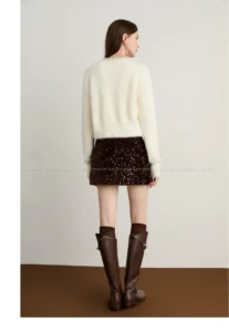 White Knitted Sweater Sparkling Diamond Pearl Sweater Top for Women