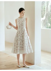 Customized water-soluble lace elegant sleeveless slimming dress