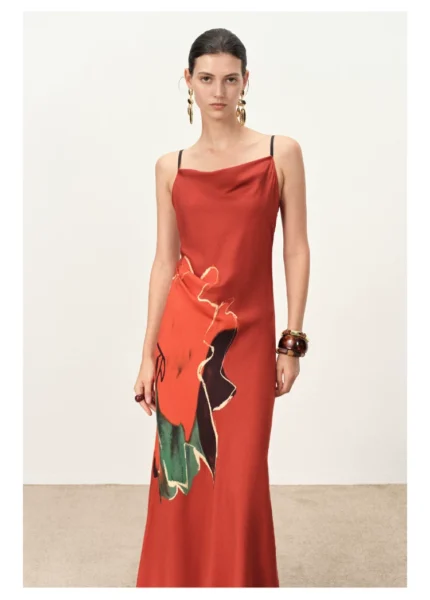 A silk camisole dress with a swinging collar inside