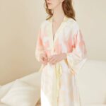 Sexy printed bathrobe, high-end bathrobe, pajamas, long sleeved nightgown