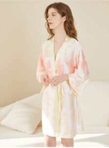Sexy printed bathrobe, high-end bathrobe, pajamas, long sleeved nightgown