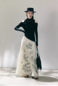 Tulip print Lyocell Tencel tied skirt