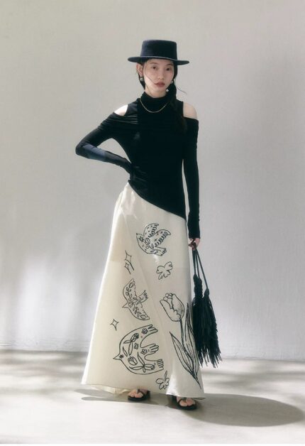 Tulip print Lyocell Tencel tied skirt