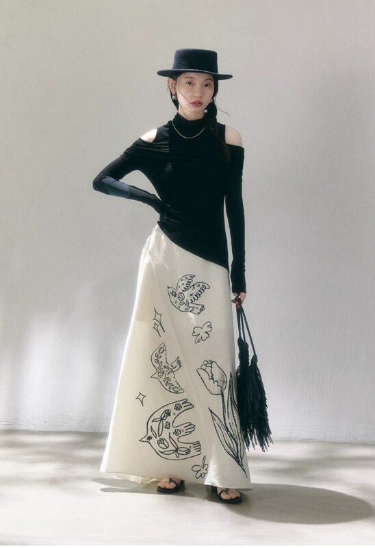 Tulip print Lyocell Tencel tied skirt