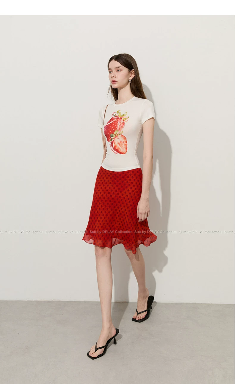 Lyocell White T-shirt with Strawberry Print for Women Lyocell White T-shirt with Strawberry Print for Women