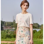 White printed short sleeved t-shirt for women