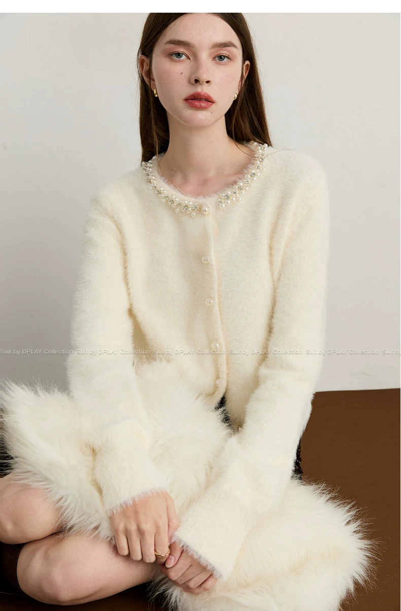 White Knitted Sweater Sparkling Diamond Pearl Sweater Top for Women White Knitted Sweater Sparkling Diamond Pearl Sweater Top for Women