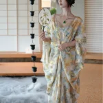 Saran color gold bamboo embroidery camisole dress