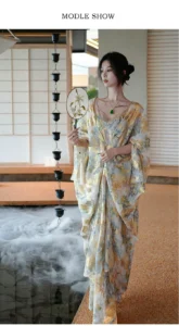 Saran color gold bamboo embroidery camisole dress
