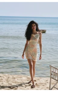 French printed camisole dress for women, featuring off shoulder and sexy hip hugging skirt