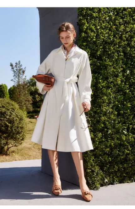 High end white windbreaker jacket 2026 new thin mid length coat