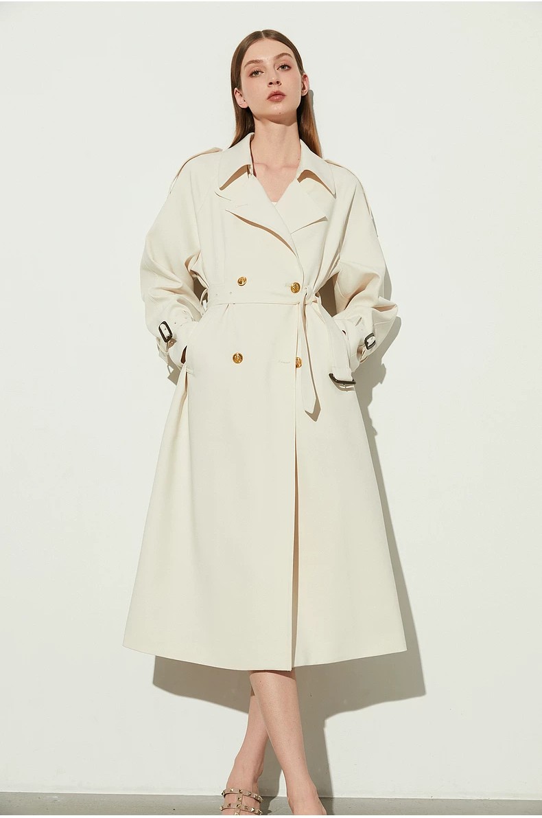 White windbreaker with waist cinched British style, high-end and elegant, good-looking long windbreaker White windbreaker with waist cinched British style, high-end and elegant, good-looking long windbreaker