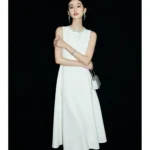 White Moonlight Nail Bead Hepburn Style White Dress