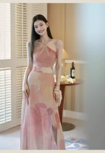 Hanging neck printed dress